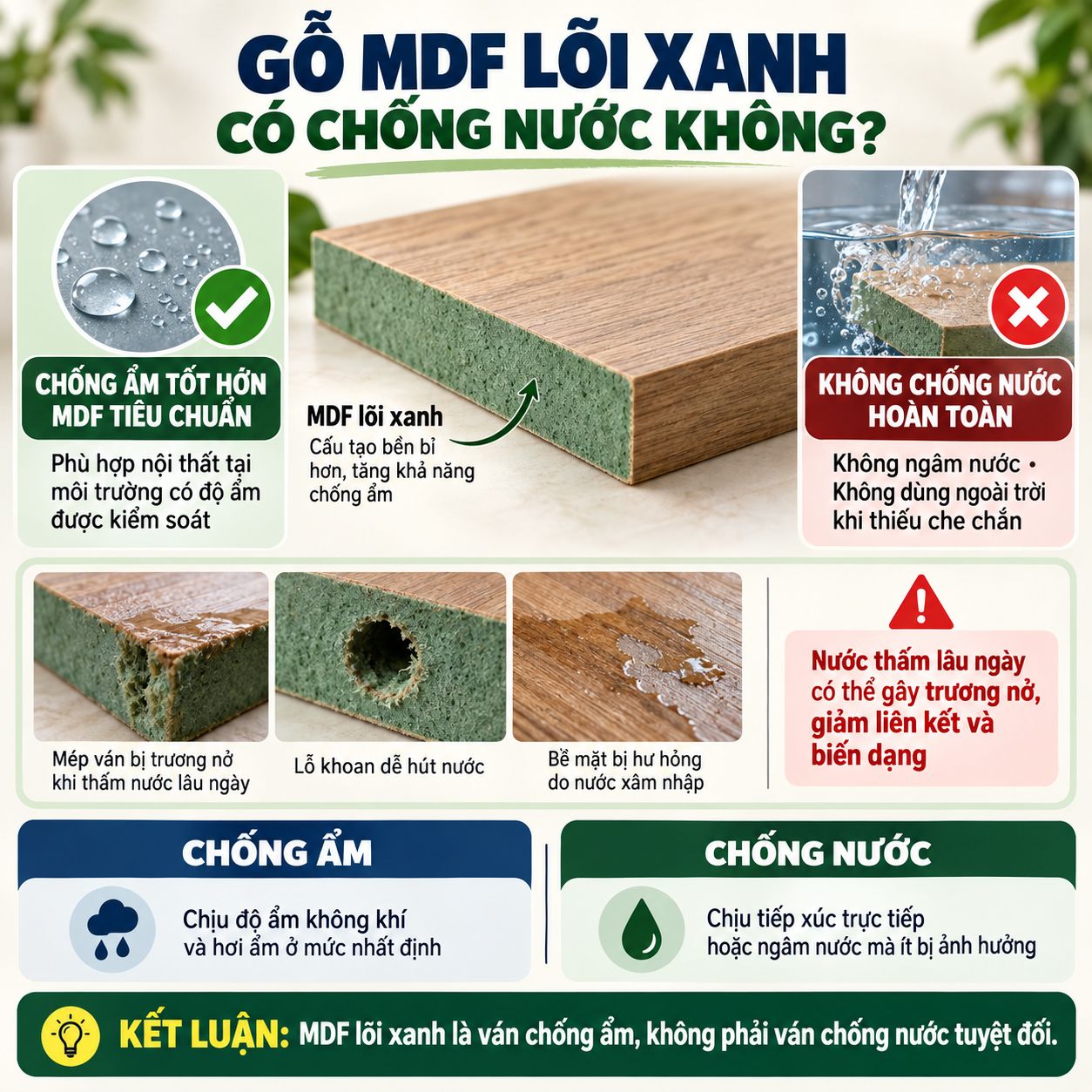 gỗ mdf lõi xanh có chống nước không.