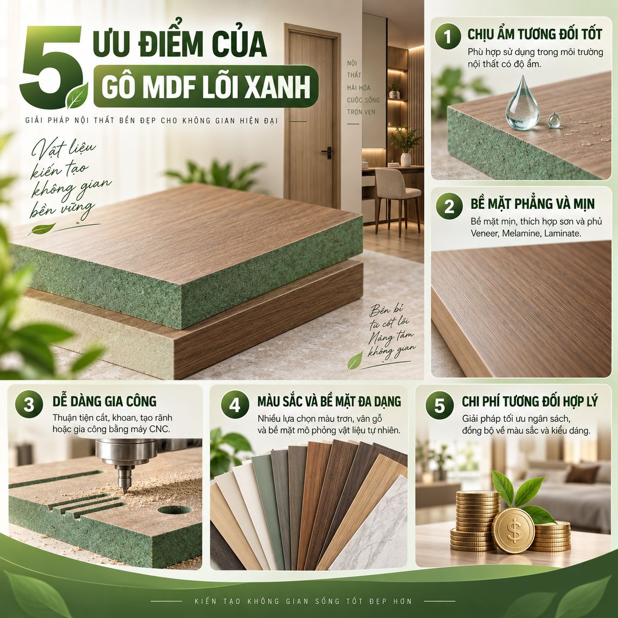 5 ưu điểm mdf lõi xanh